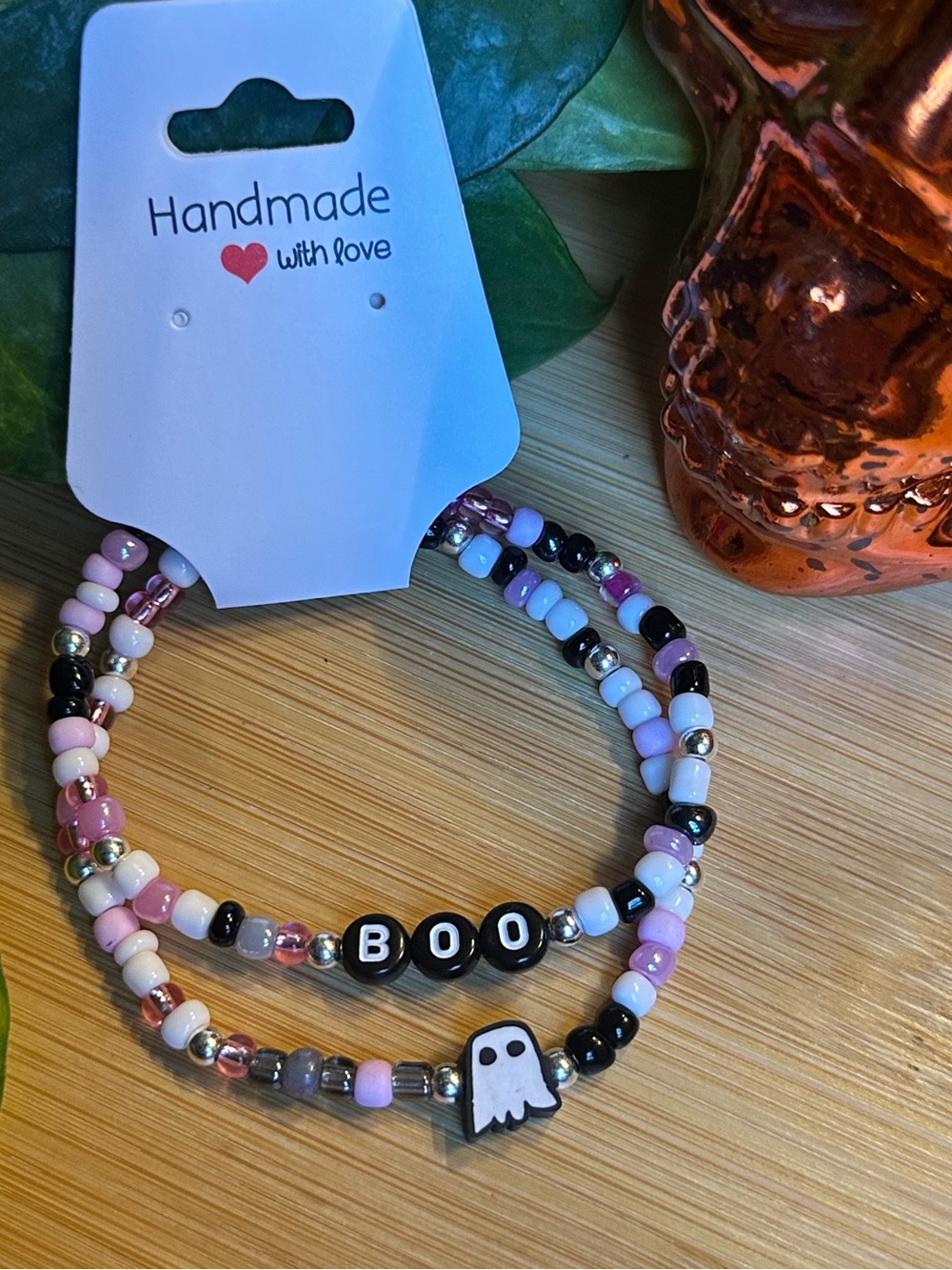 👻✨‎ Boo 2-PC Stretchy Beaded Bracelet Set | Handmade | Halloween Bracelet Stack